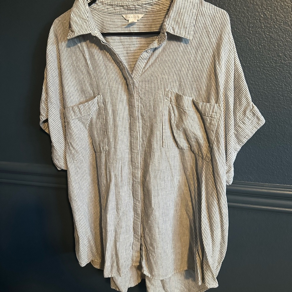 Caslon Striped Button Down Shirt - Black and White